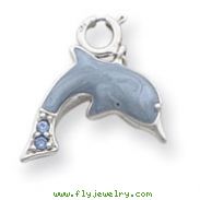 Sterling Silver Blue Enameled With Blue CZ Dolphin