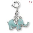Sterling Silver Blue Enameled With CZ Elephant Charm