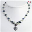 Sterling Silver Botswana Agate/Grey & Lt.Blue Cultured Pearl Necklace chain