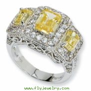Sterling Silver Canary & White CZ 3-stone Ring