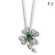 Sterling Silver Childs Sim.Emerald/CZ 4-leaf Clover 15in Necklace chain
