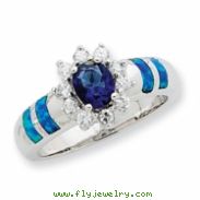 Sterling Silver Created Opal & Blue CZ Ring