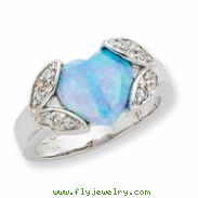 Sterling Silver Created Opal & CZ Ring