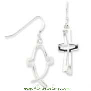 Sterling Silver Cross Ichthus Dangle Earrings