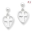 Sterling Silver Cross In Heart Earrings