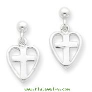 Sterling Silver Cross In Heart Earrings