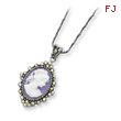 Sterling Silver Crystal Cameo Pendant With  16'' Chain