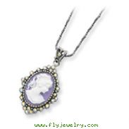 Sterling Silver Crystal Cameo Pendant With  16'' Chain