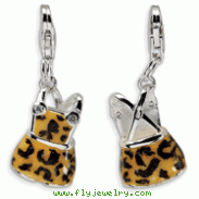 Sterling Silver Cubic Zirconia Black & Yellow Enameled Overall With Lobster Clasp Charm