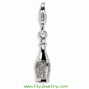 Sterling Silver Cubic Zirconia Champagne Bottle With Lobster Clasp Charm
