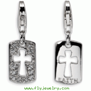 Sterling Silver Cubic Zirconia Cut-out Cross/Faith Clip-on With Lobster Clasp Charm