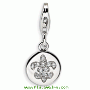 Sterling Silver Cubic Zirconia Fleur De Lis Ornament With Lobster Clasp Charm