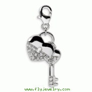 Sterling Silver Cubic Zirconia Heart And Key With Lobster Clasp Charm