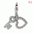 Sterling Silver Cubic Zirconia Heart and Key With Lobster Clasp Charm