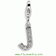 Sterling Silver Cubic Zirconia Letter J With Lobster Clasp Charm