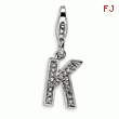 Sterling Silver Cubic Zirconia Letter K With Lobster Clasp Charm