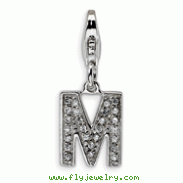 Sterling Silver Cubic Zirconia Letter M With Lobster Clasp Charm