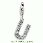 Sterling Silver Cubic Zirconia Letter U With Lobster Clasp Charm