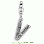 Sterling Silver Cubic Zirconia Letter V With Lobster Clasp Charm