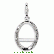 Sterling Silver Cubic Zirconia Oval Photo With Lobster Clasp Charm