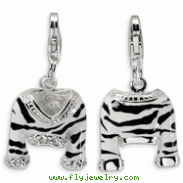 Sterling Silver Cubic Zirconia Polished Enamel Zebra Jacket With Lobster Clasp Charm