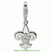 Sterling Silver Cubic Zirconia Polished Fleur de Lis With Lobster Clasp Charm