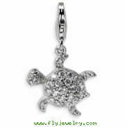 Sterling Silver Cubic Zirconia Sea Turtle With Lobster Clasp Charm