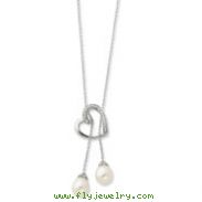 Sterling Silver Cultured Pearl & Cubic Zirconia Two Become One 18" Heart Necklace