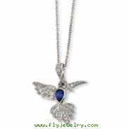 Sterling Silver CZ & Synthetic Sapphire Hummingbird 18in Necklace chain