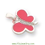 Sterling Silver CZ And Pink Enameled Butterfly Pendant