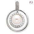 Sterling Silver CZ Circle Simulated Pearl Pendant
