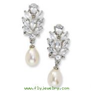 Sterling Silver CZ Cultured Pearl Omega Back Earrings