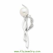 Sterling Silver CZ Freshwater Pearl Pin