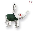 Sterling Silver CZ Green Enameled Elephant Charm