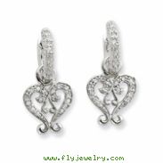 Sterling Silver CZ Heart Charm Earrings
