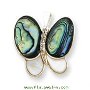 Sterling Silver CZ Mother Of Pearl & Abalone Pin
