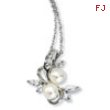 Sterling Silver CZ White Cultured Pearl Leaves 18In Necklace chain