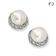 Sterling Silver CZ White Cultured Pearl Stud Earrings