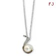 Sterling Silver CZ White Cultured Pearl Swirl 18In Necklace chain