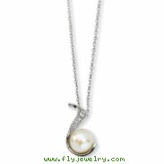Sterling Silver CZ White Cultured Pearl Swirl 18In Necklace chain
