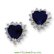 Sterling Silver Dark Blue and Clear Cubic Zirconia Heart Earrings