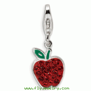 Sterling Silver Enamel Red Crystal Apple With Lobster Clasp Charm