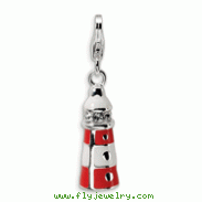 Sterling Silver Enamel Swarovski Crystal Lighthouse With Lobster Clasp Charm