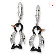 Sterling Silver Enameled Black & White Cubic Zirconia Penguin Leverback Earrings