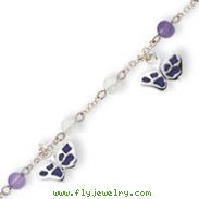 Sterling Silver Enameled Butterflies Clear & Purple Beaded Bracelet