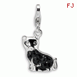 Sterling Silver Enameled Cubic Zirconia Cat With Lobster Clasp Charm