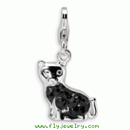 Sterling Silver Enameled Cubic Zirconia Cat With Lobster Clasp Charm