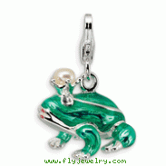 Sterling Silver Enameled Fresh Water Cult Pearl Swarovski Crystal Frog With Lobster Charm