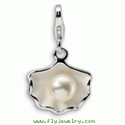 Sterling Silver Enameled Shell Fresh Water Cultured Pearl With Lobster Clasp Charm