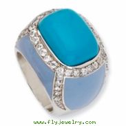 Sterling Silver Enameled Simulated Turquoise & CZ Ring